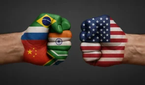 hans fighting with brics and usa logo