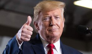 Donald Trump, the president of United States, giving Tumbs up sign