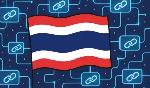 Thailand flag and blockchain background