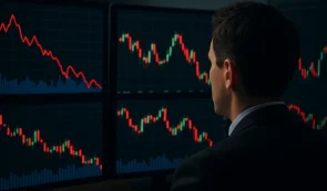 Man Looking at Charts of Downtrend Stocks/Crypto