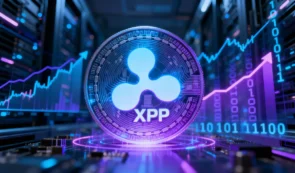 AIが分析するXRPのホログラムチャートと上昇するデータストリーム