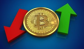 Bitcoin Cooin - Red Arrow Pointing Down and Green Arrow Pointing Up