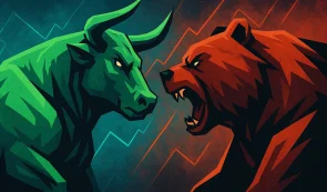 Green Bull vs. Red Bear Facing Each Other Fiercly