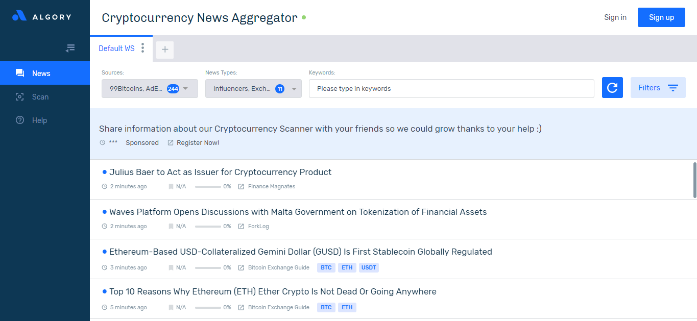 cryptocurrency news aggregator sites