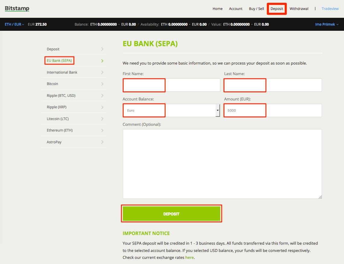 how to deposit usd from bitstamp