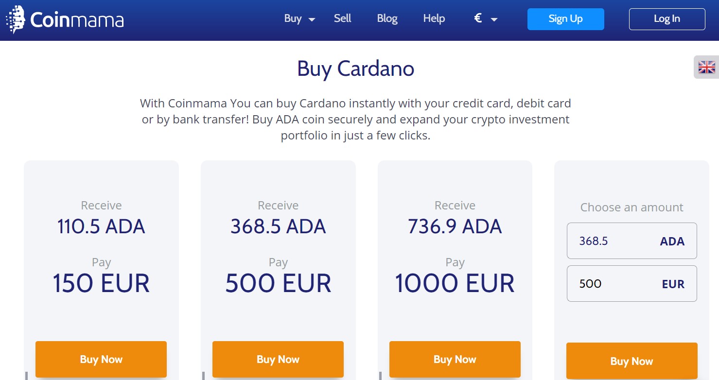 Buy Cardano on Coinmama