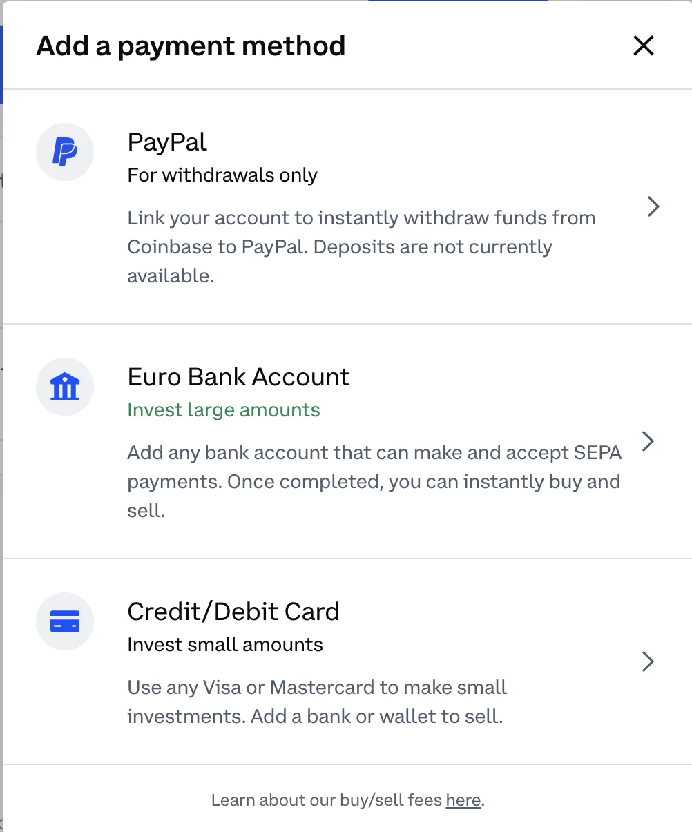 Coinbase Payment Methods