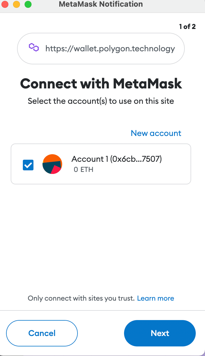 เชื่อมต่อรูปหลายเหลี่ยมกับ Metamask