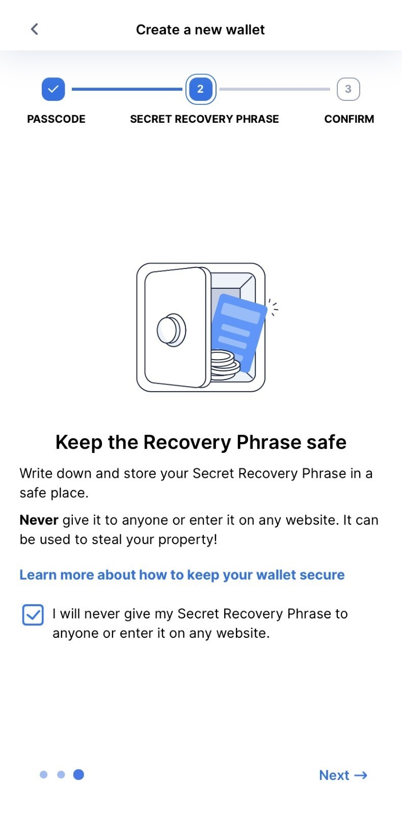 Ronin Wallet - Copy your Recovery Phrase