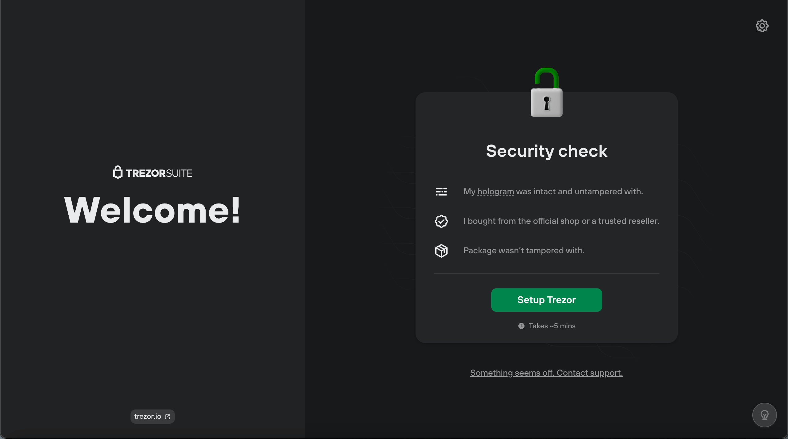 Trezor Welcome and Security Check
