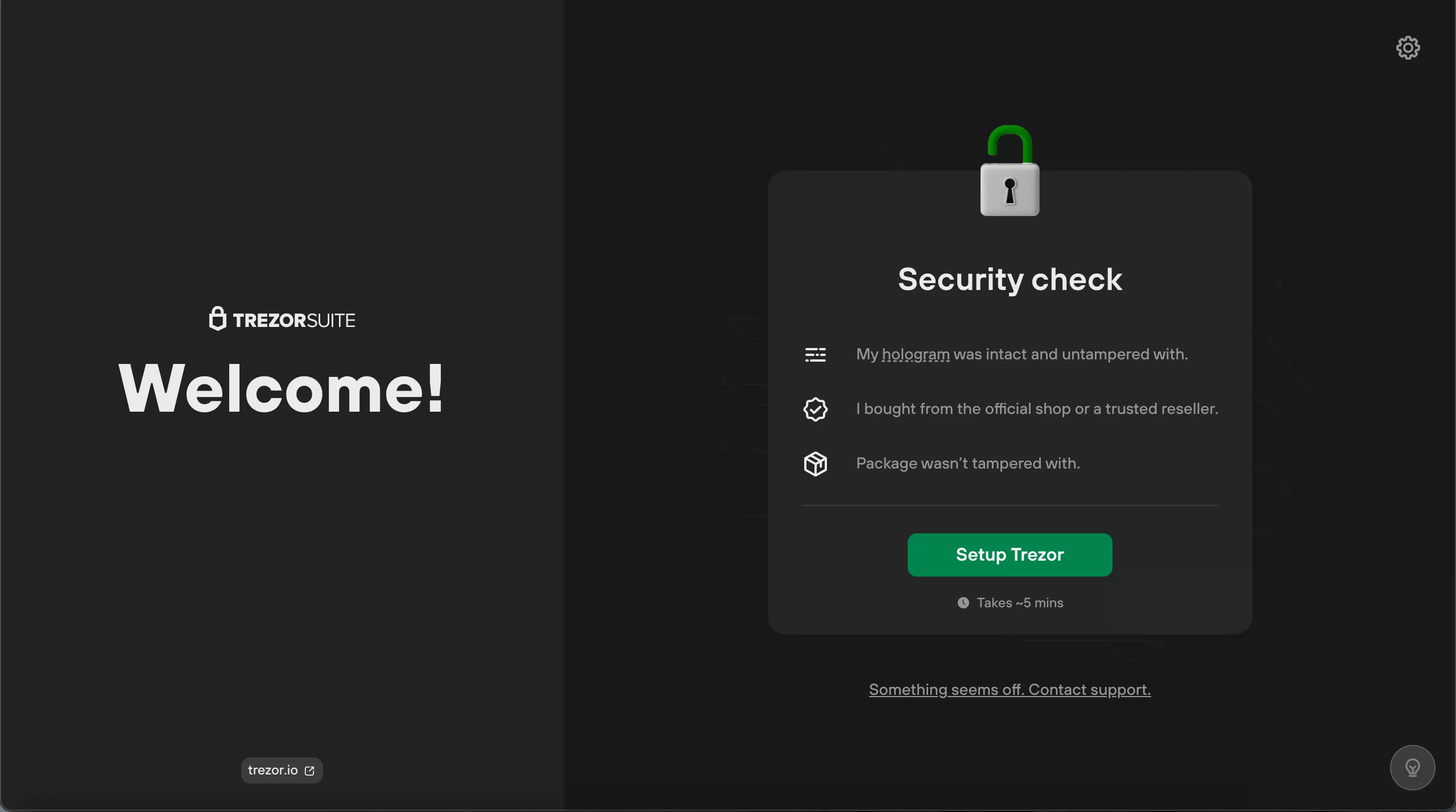 Trezor Welcome and Security Check