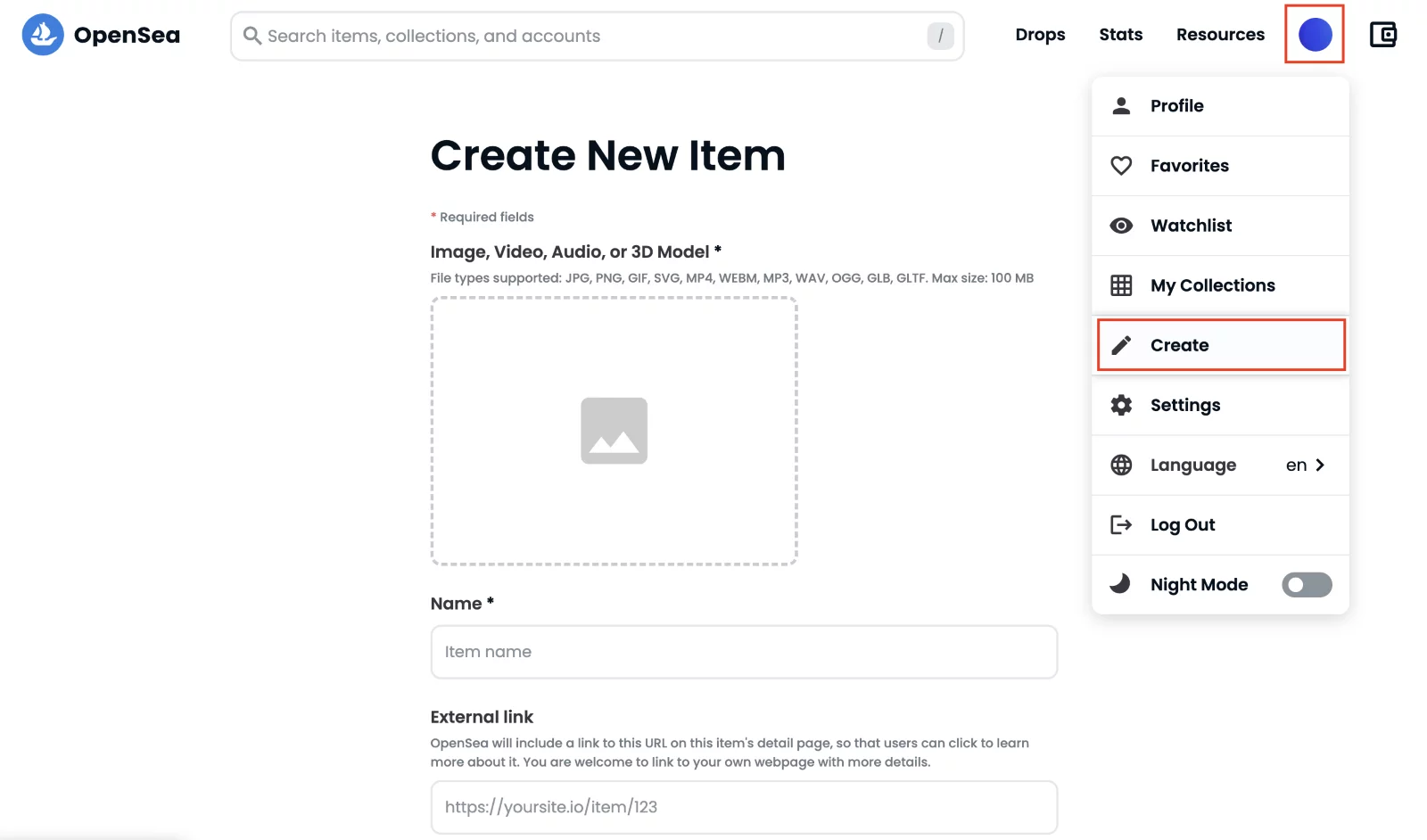 Click "Create" to Create Your Item and Fill in the Suitable Information