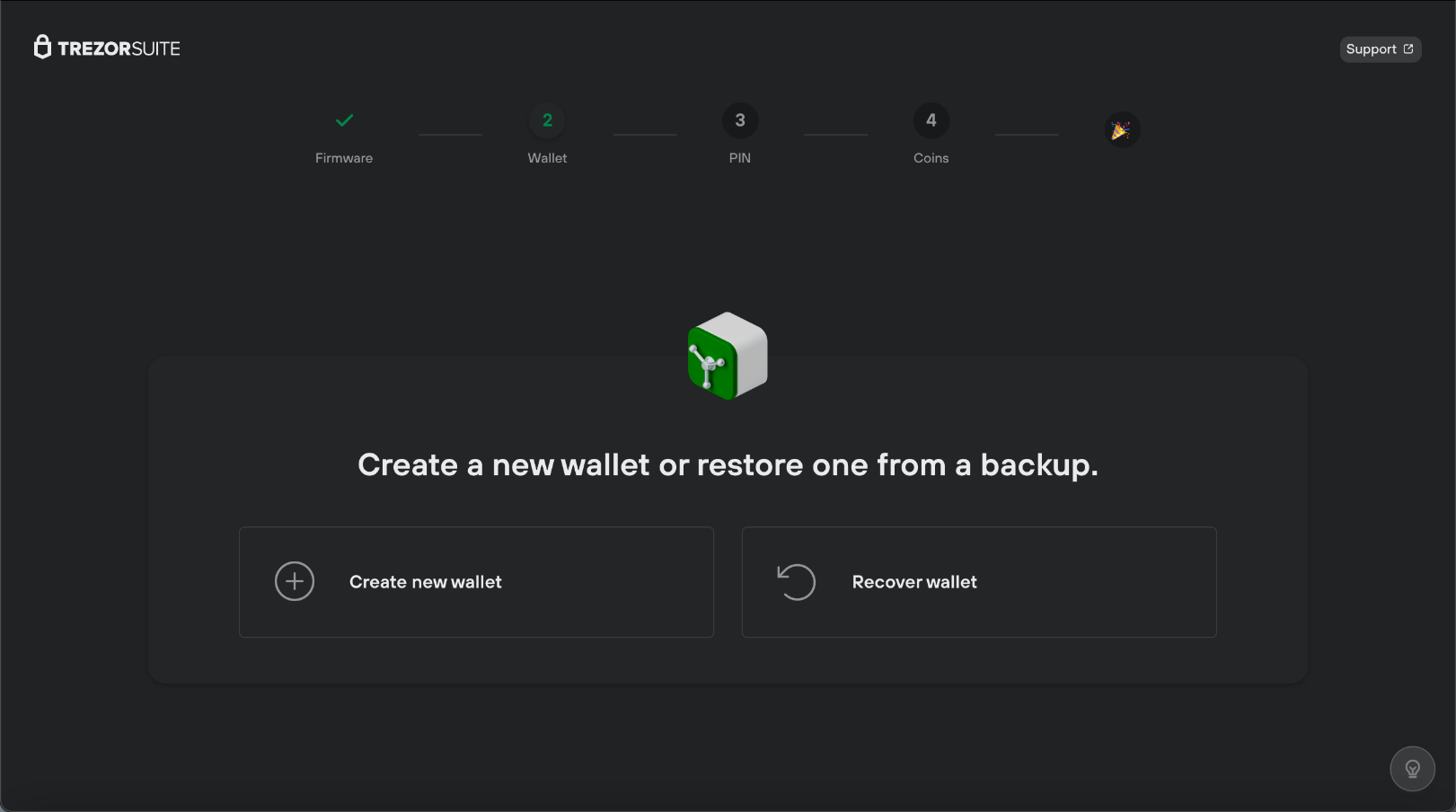 Click on 'Create new wallet' or use the 'Recover wallet' option if you already have a recovery seed backup; 