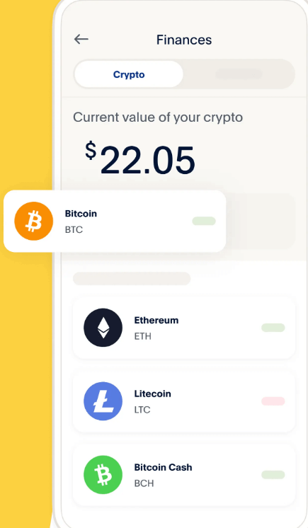 3. Choos Bitcoin from the options available; 