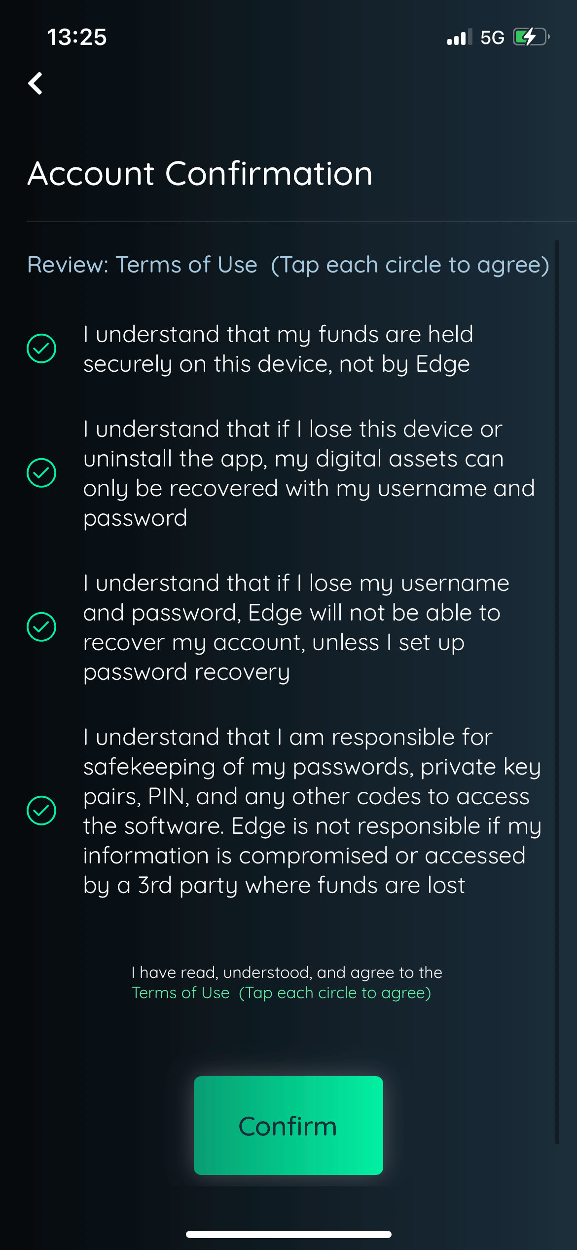 Step 3: Edge Wallet Account Confirmations 