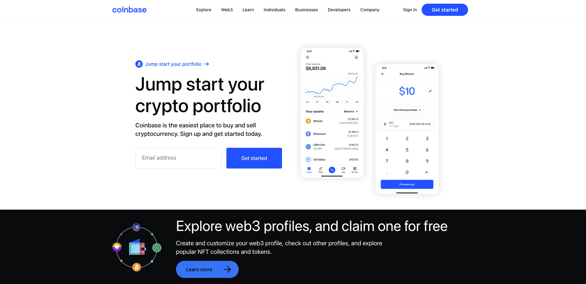 1. Go to Coinbase.com and click on “Get Started”; 