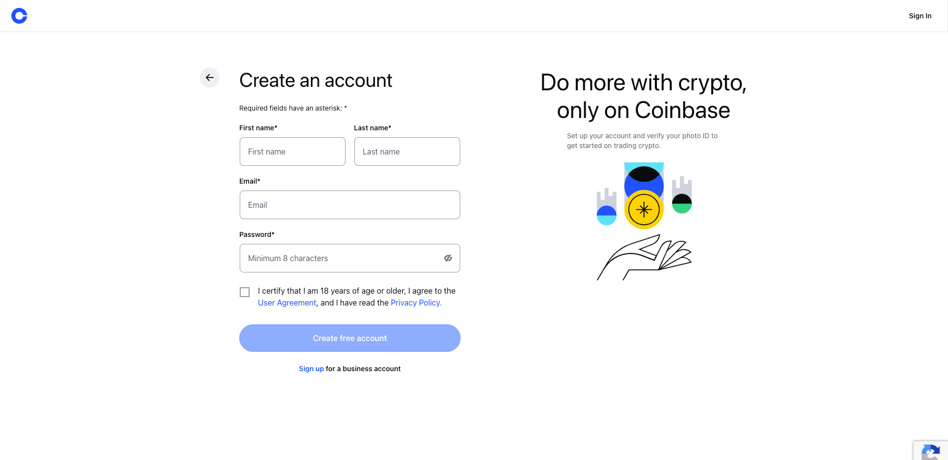 2. Enter your information to create an account;  