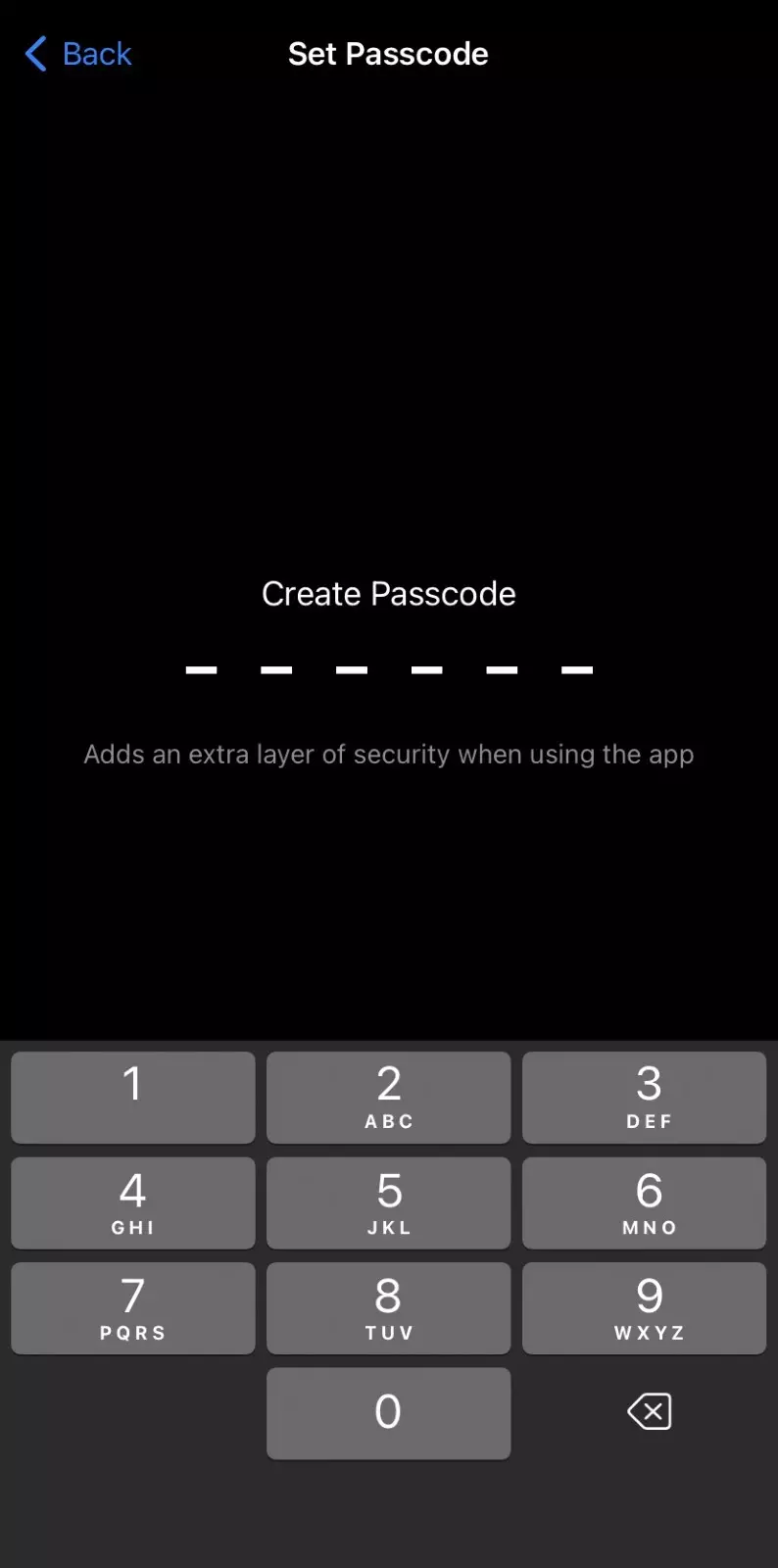 If you want to create a new wallet, you will have to set a 6-digit passcode; 