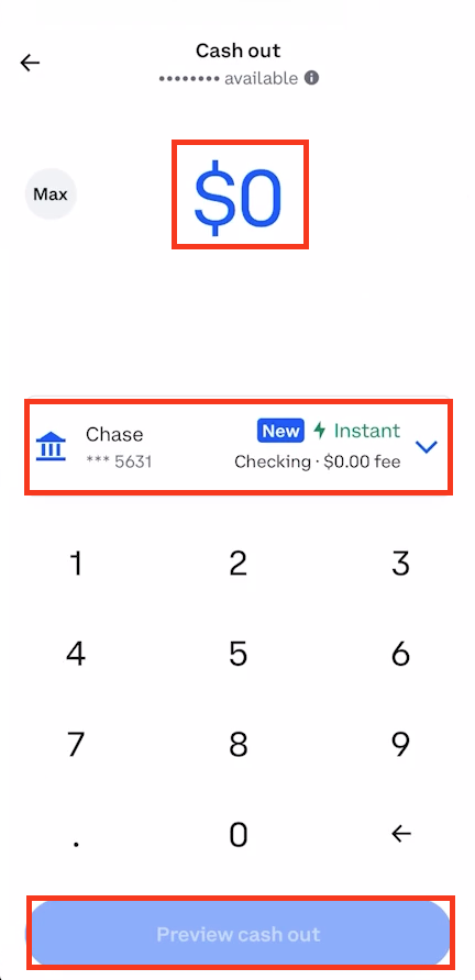 Step 4. Enter the Desired Amount, Choose the Bank Account, and Press the "Preview Cash Out" Button 
