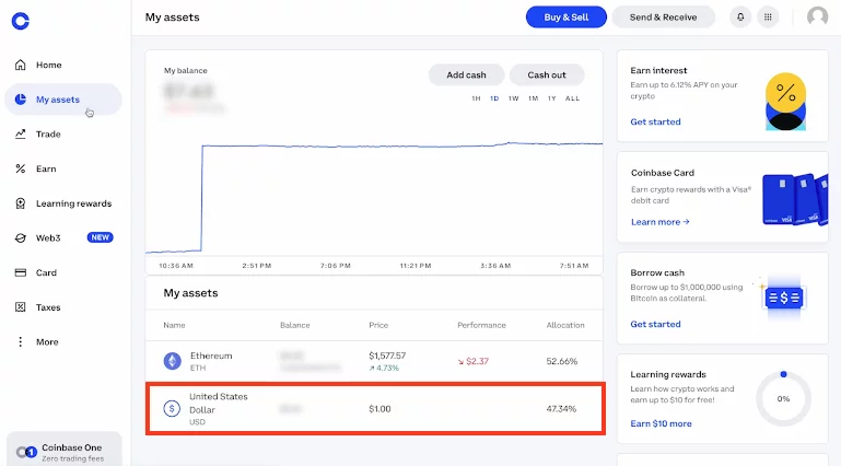 Step 2. Click on the Fiat Asset You Wish to Withdraw from Coinbase 