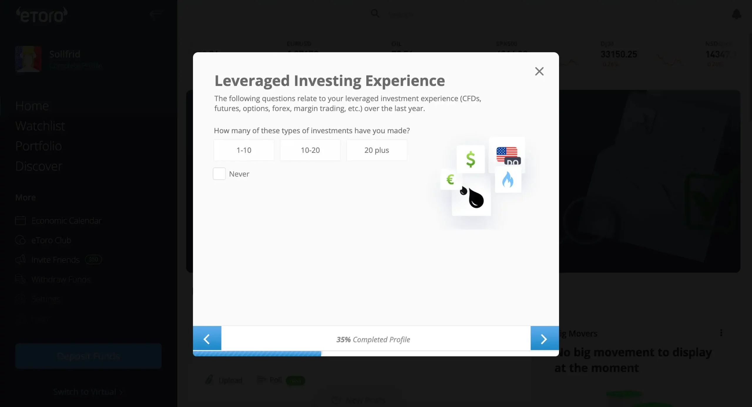 Step 1.11: Choose the leveraged investing experience 