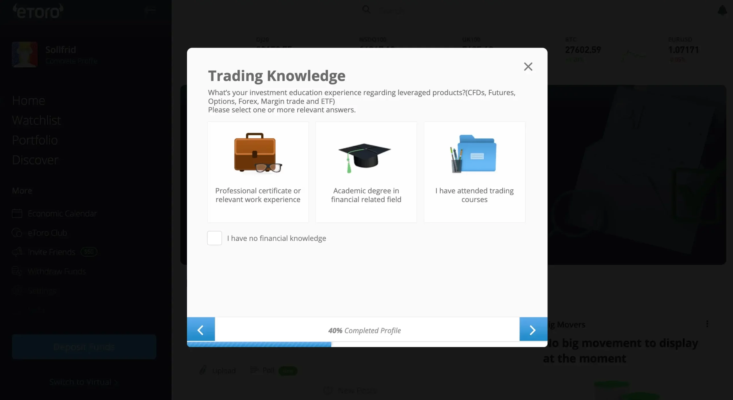 Step 1.12: What is your trading knowledge?
