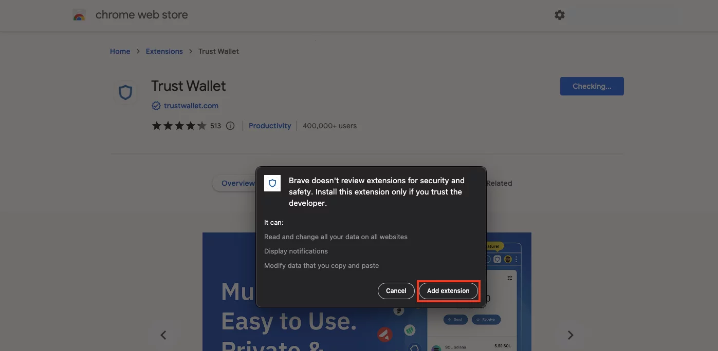 Install the Trust Wallet Browser Extension