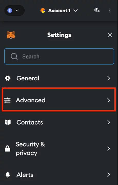 In the Settings section, click on "Advanced." 