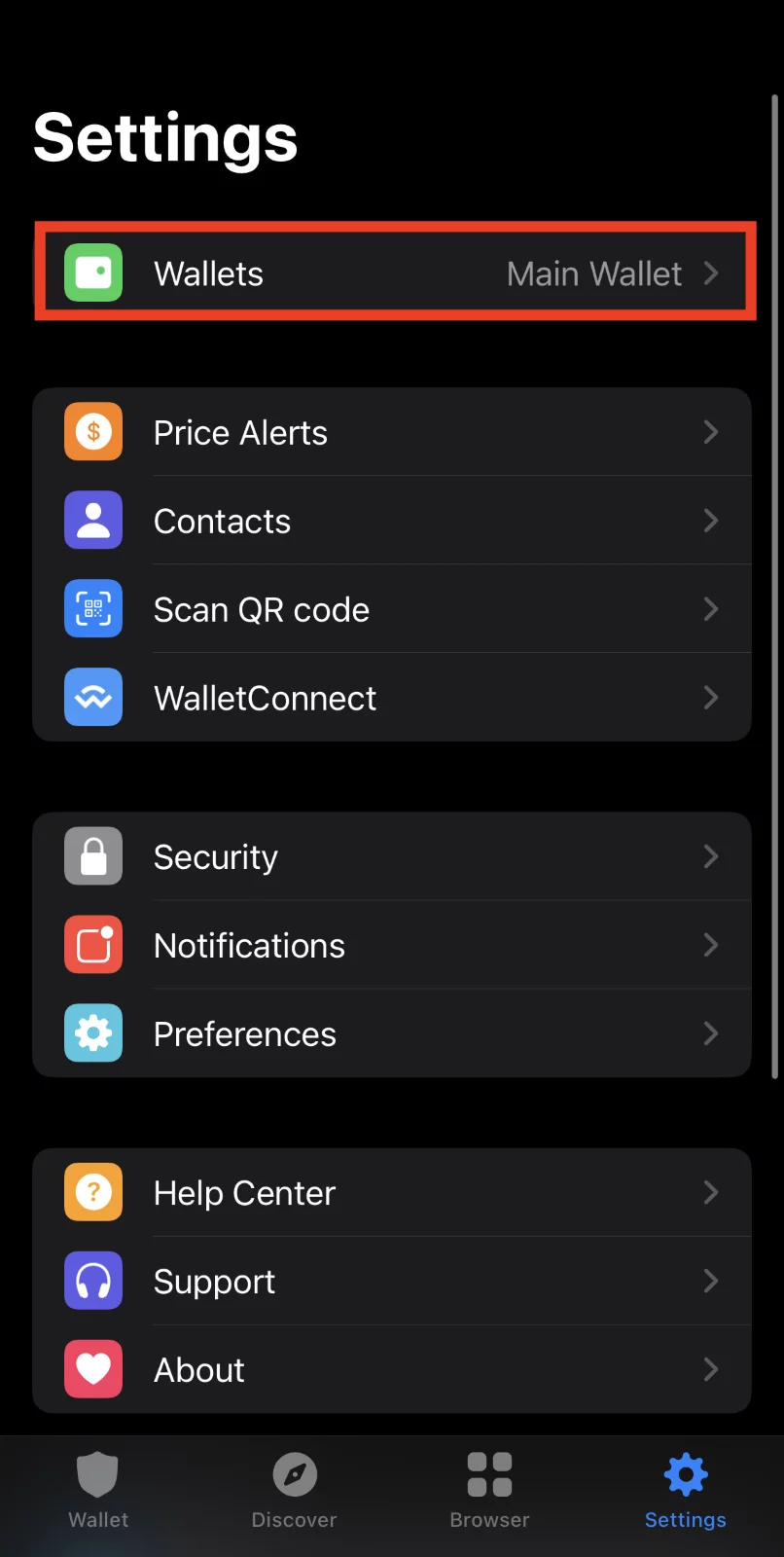 Step 2. Select the "Wallets" Option from the Menu