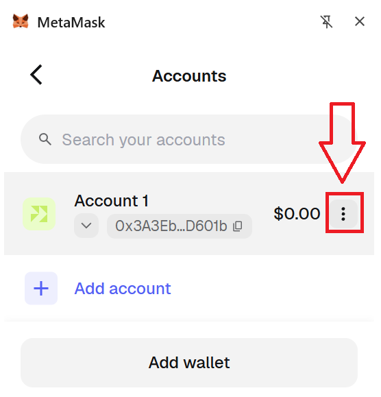 Three-dot menu next to an account in the MetaMask account list