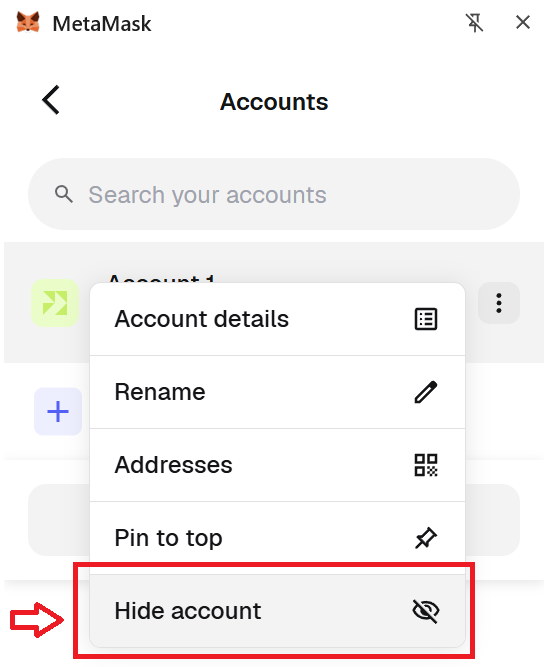 Hide account option in the MetaMask browser extension menu