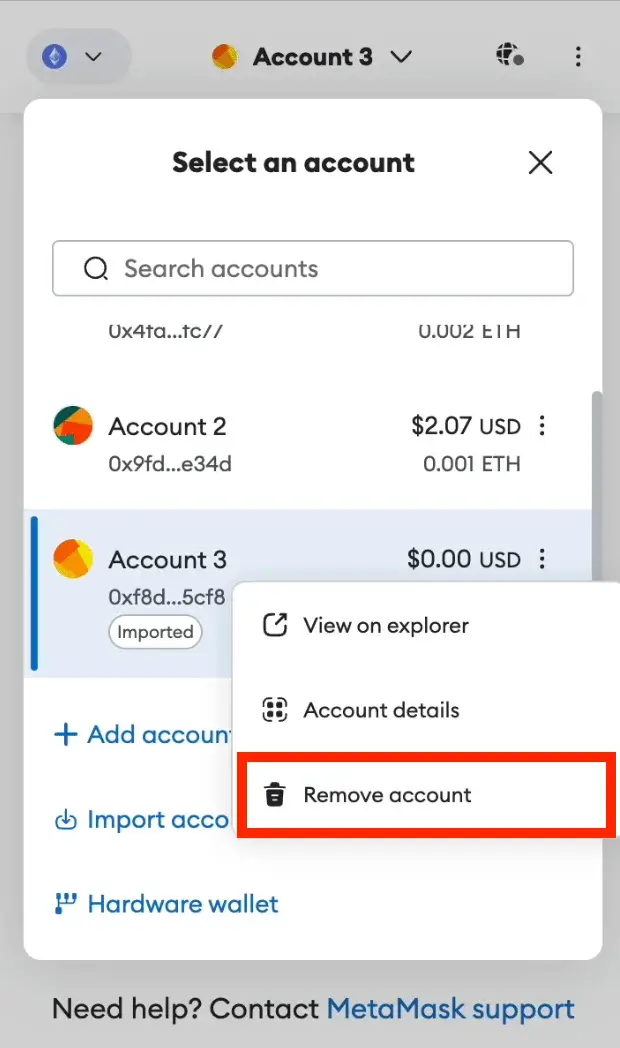 Step 3. Remove Your MetaMask Account