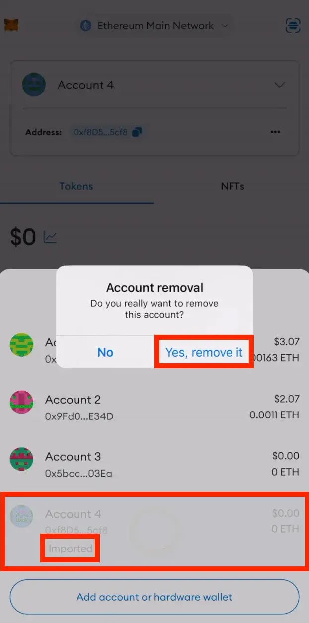 Step 2. Select the Account and Delete MetaMask Account