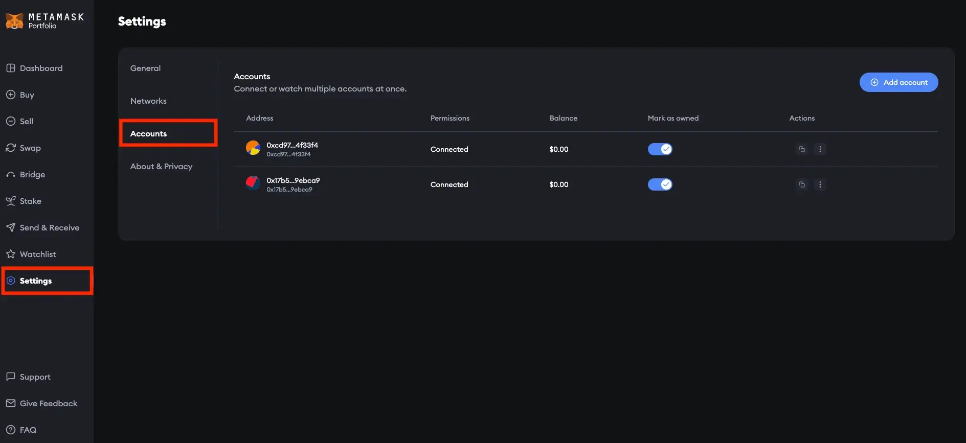 Step 2. Go to Your Accounts Page in MetaMask Settings