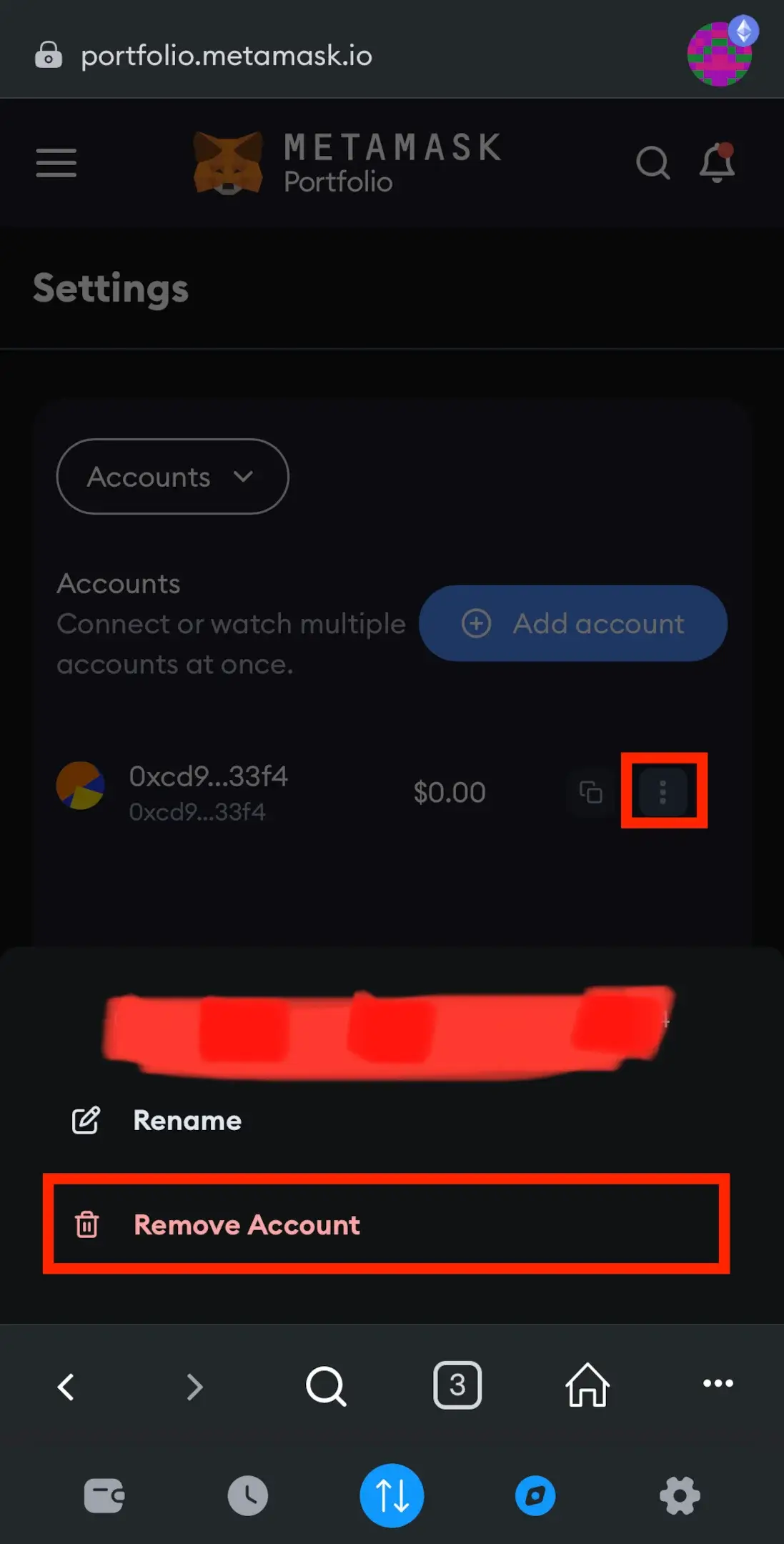Step 5. Use the MetaMask Remove Account Option