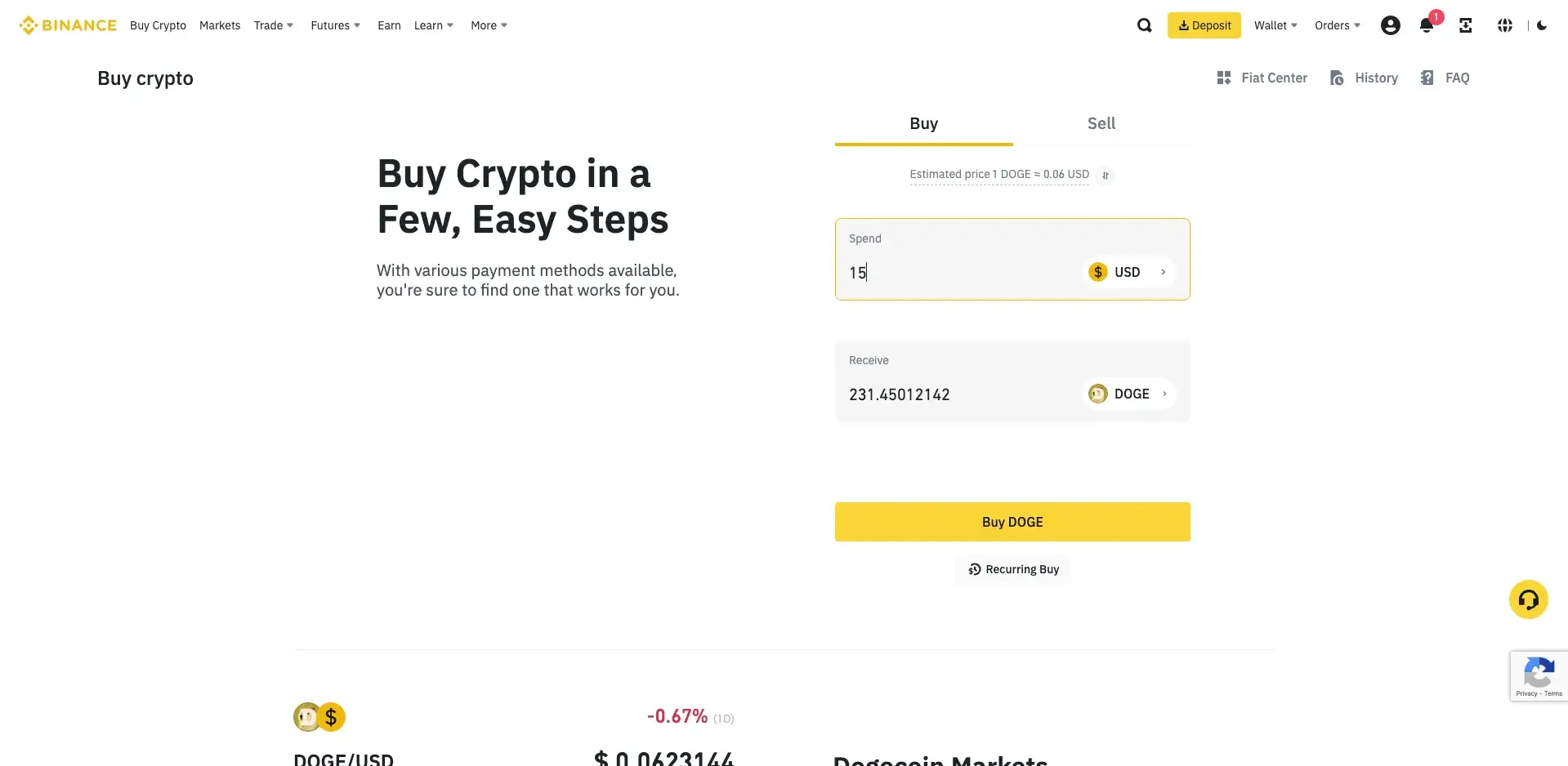 2. Click on "Buy Crypto"