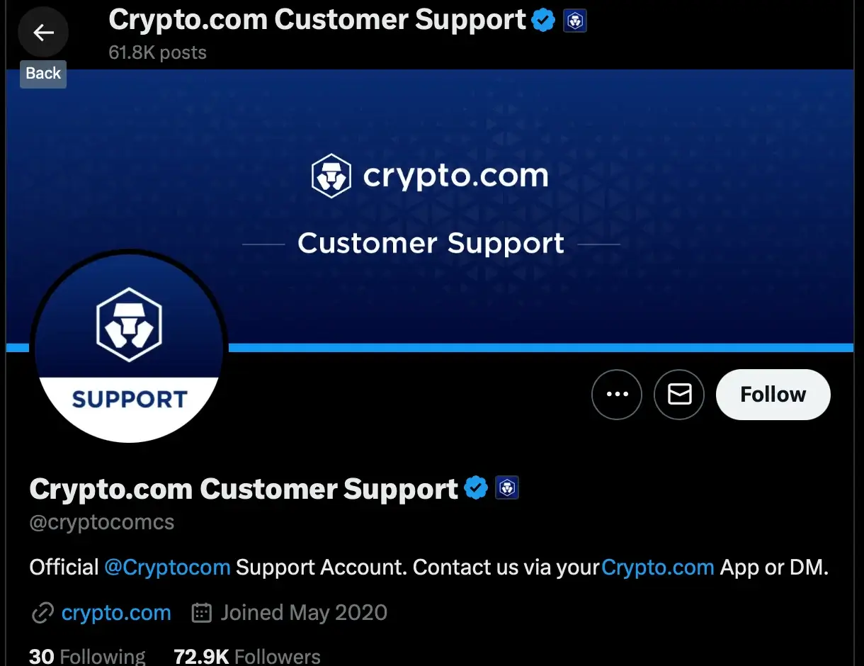 Contact crypto.com Customer Service via Twitter