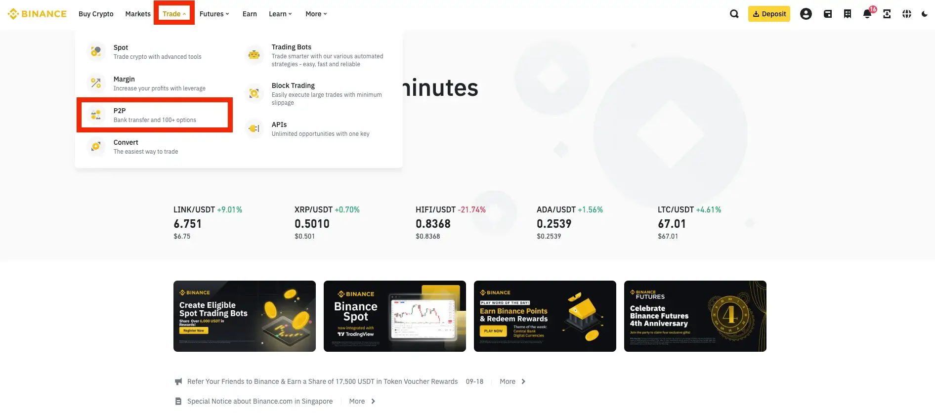 Step 1. Access the Binance's P2P Marketplace