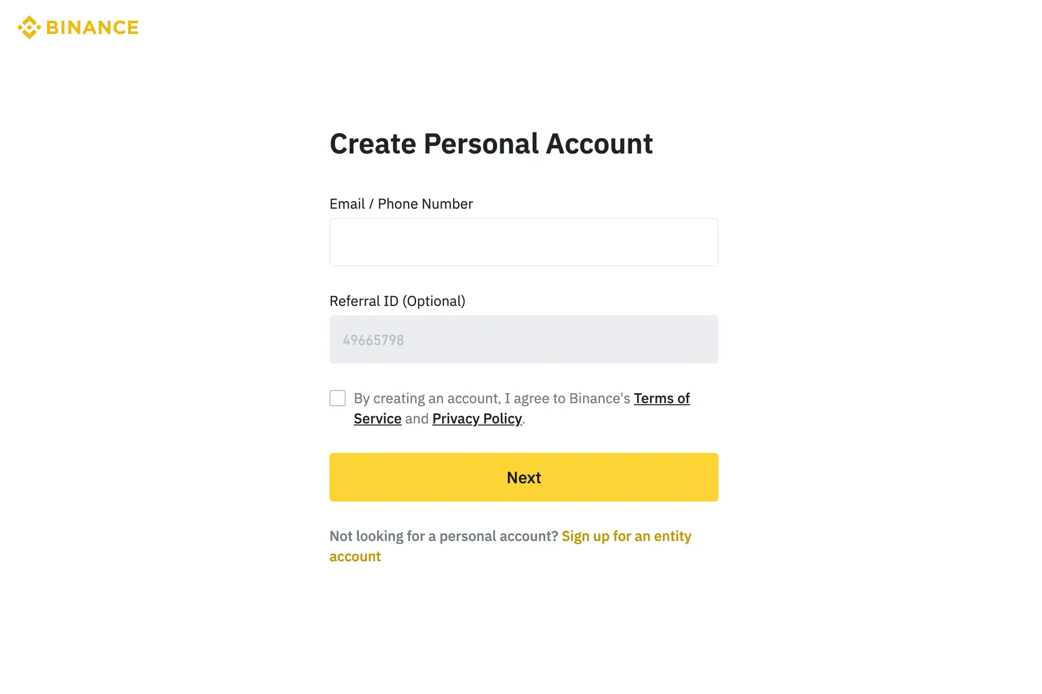 Step 1. Create Your Exchange Account on Binance