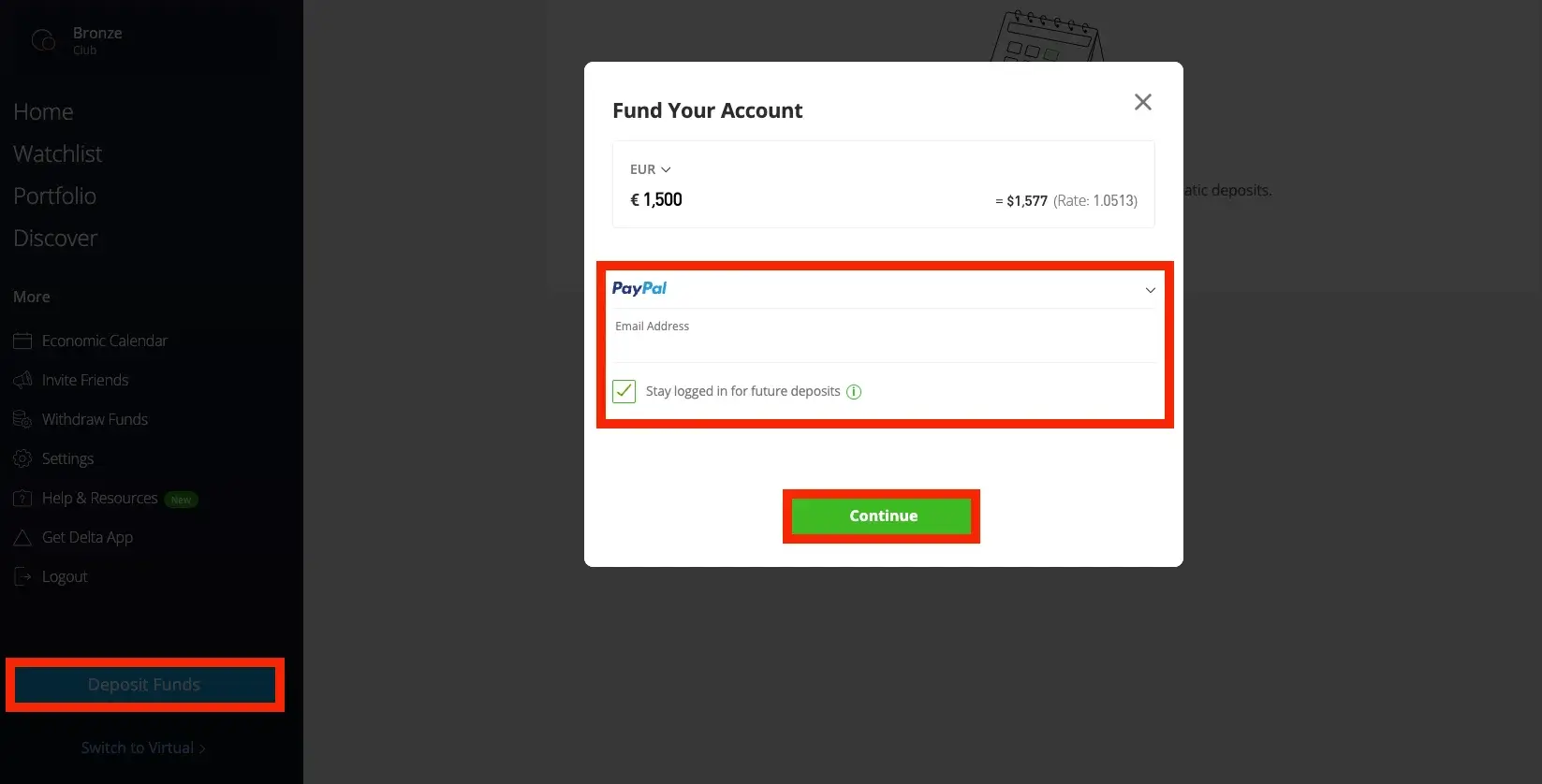Step 1. Deposit Funds in the eToro Wallet Using Your PayPal Account