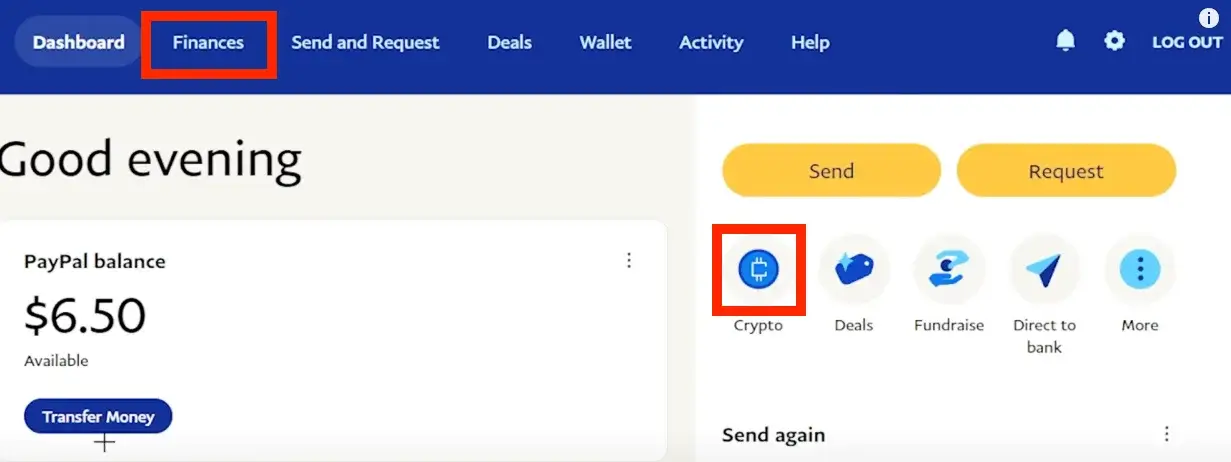 Step 1. Go to the "Finance" Section or Select the "Crypto" Button