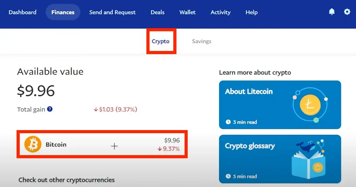 Step 2. Select Bitcoin from the List of Cryptos Held in Your PayPal Account