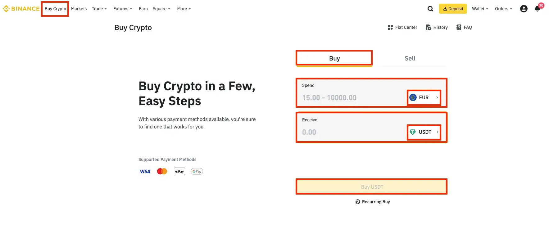 Step 4. Buy USDT with the Fiat Currency You've Deposited on the Platform