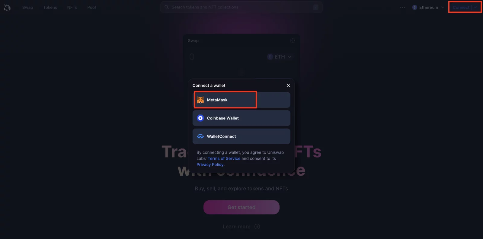 Step 4. Link Your MetaMask Wallet to Uniswap
