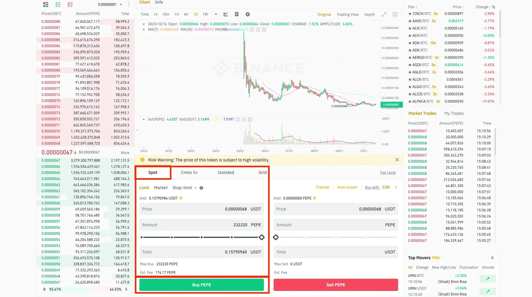 Step 6. Buy Pepe Coin on Binance Crypto Exchange