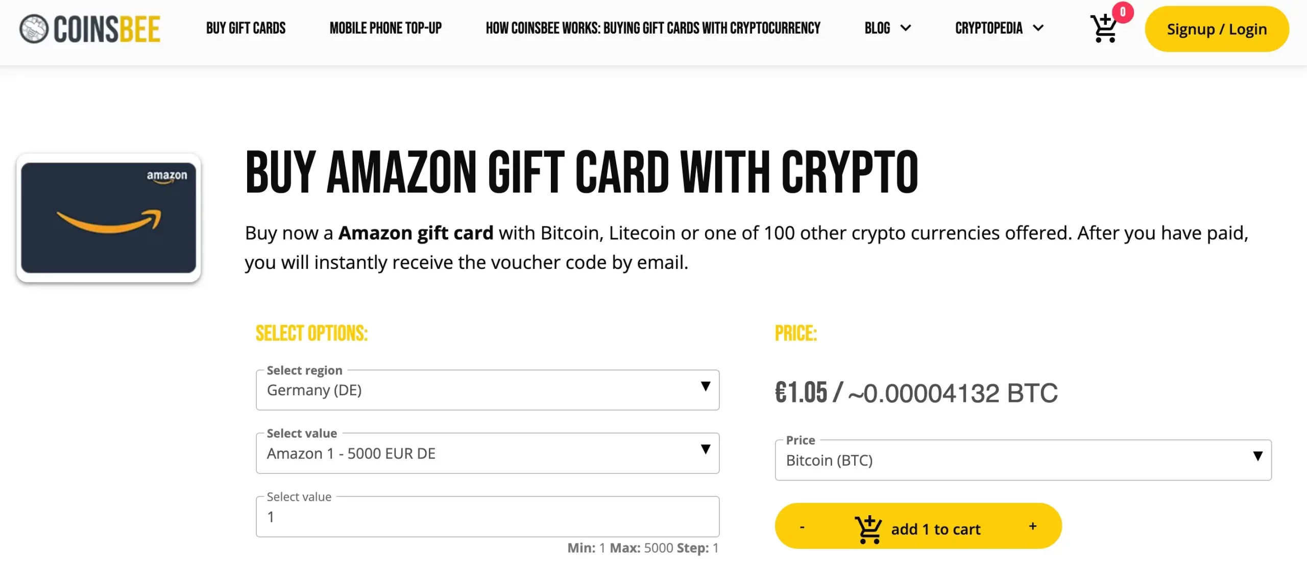 Buy Amazon Gift Card with Crypto