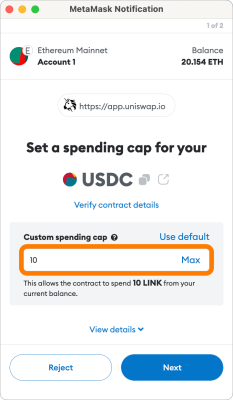 how to set a custom spending cap on metamask