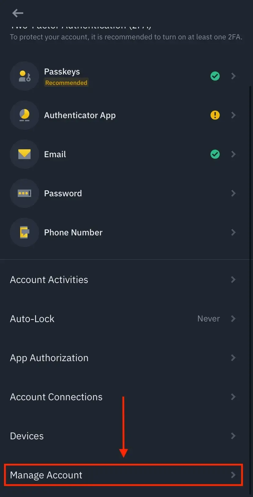 Step 5: Tap on “Manage Account”