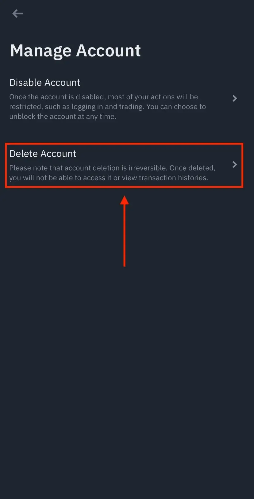 Step 6: Tap on “Delete Account”