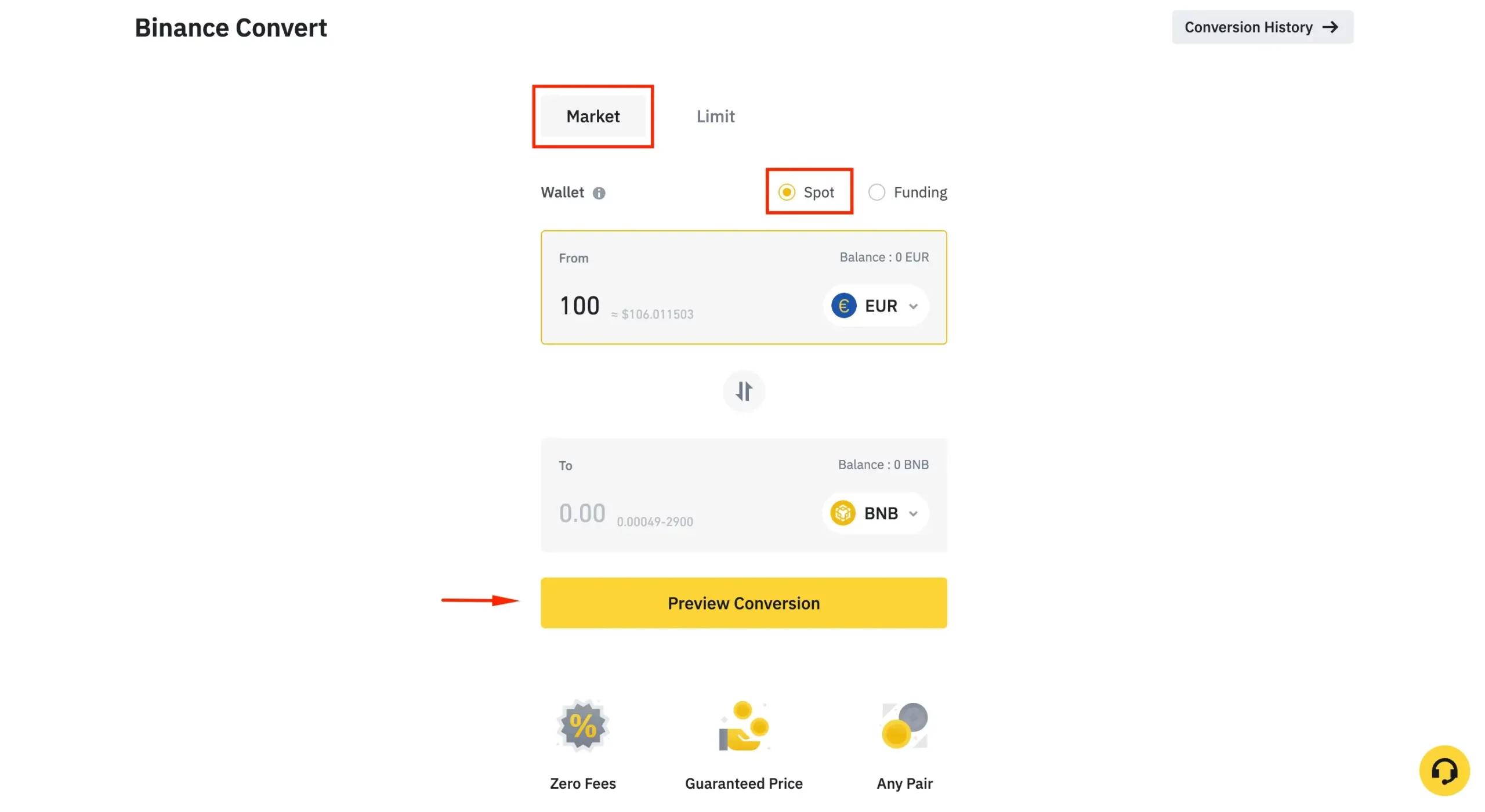 Convert EUR to BNB - Binance